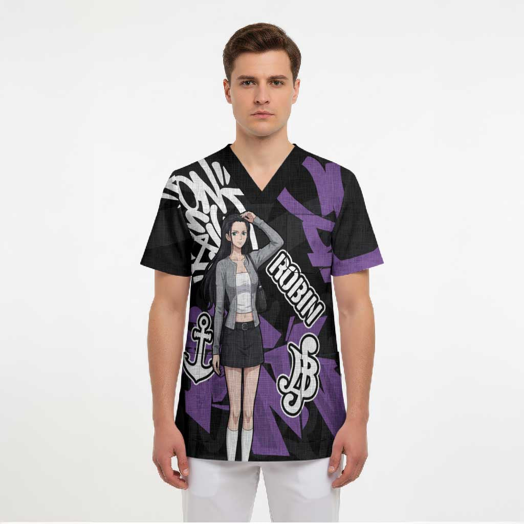 Nico Robin One Piece Scrub Top Graffiti Street Art Anime Collage