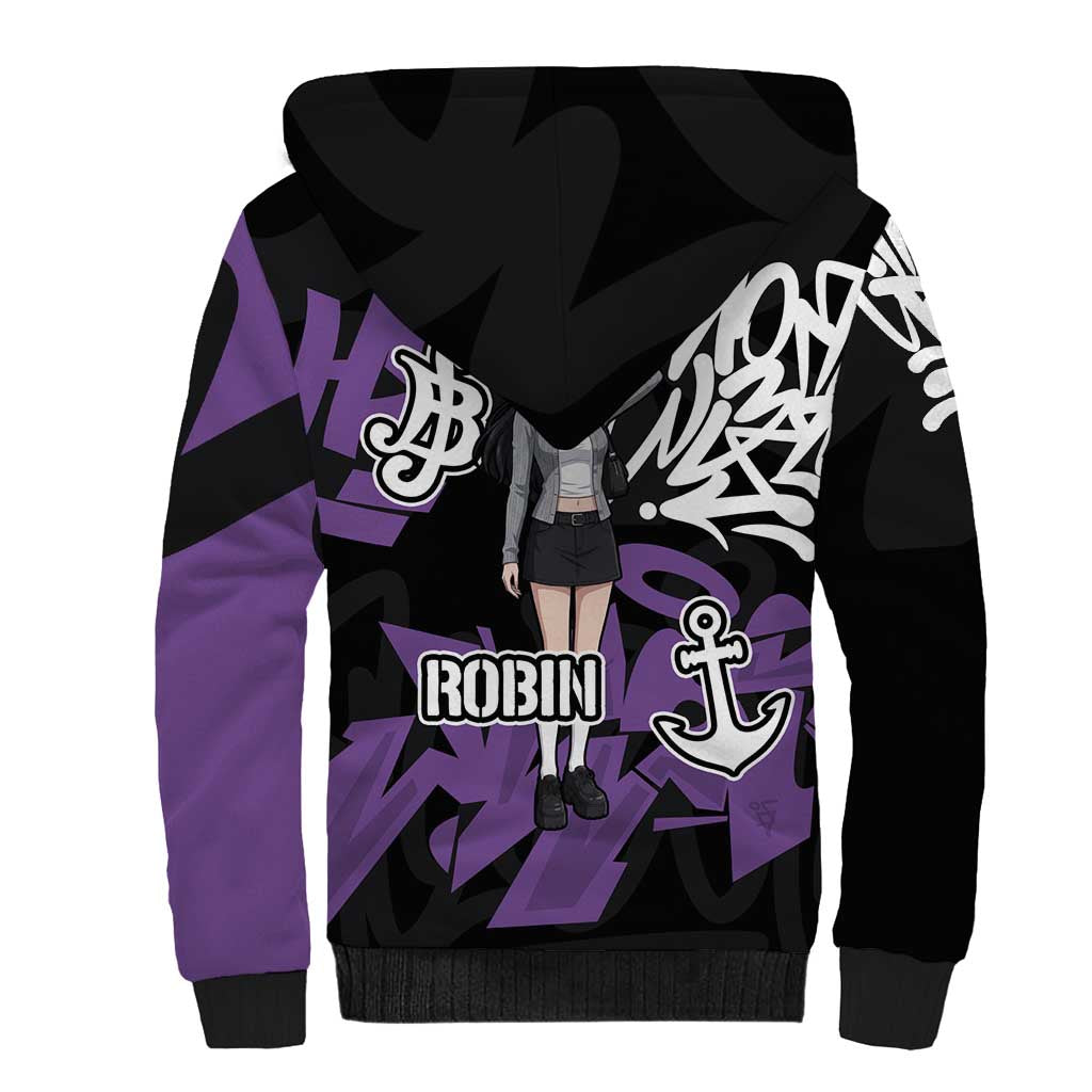 Nico Robin One Piece Sherpa Hoodie Graffiti Street Art Anime Collage