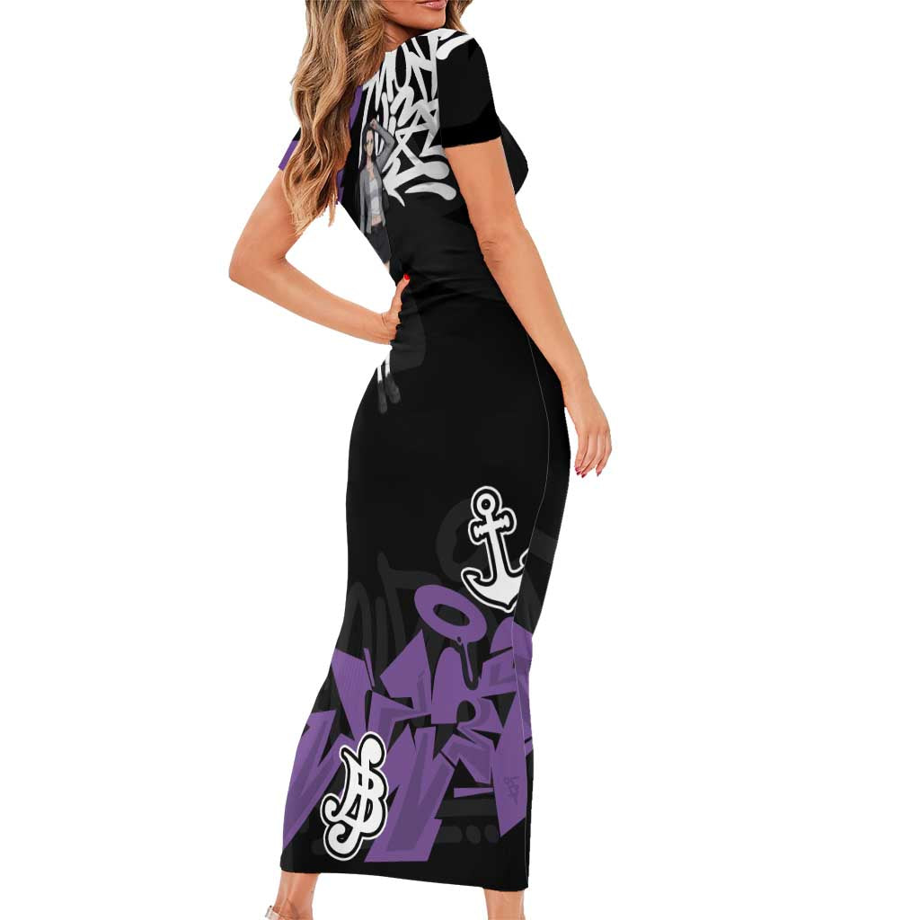 Nico Robin One Piece Short Sleeve Bodycon Dress Graffiti Street Art Anime Collage