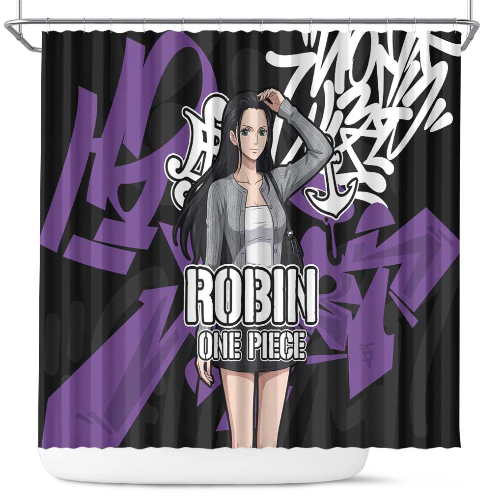 Nico Robin One Piece Shower Curtain Graffiti Street Art Anime Collage