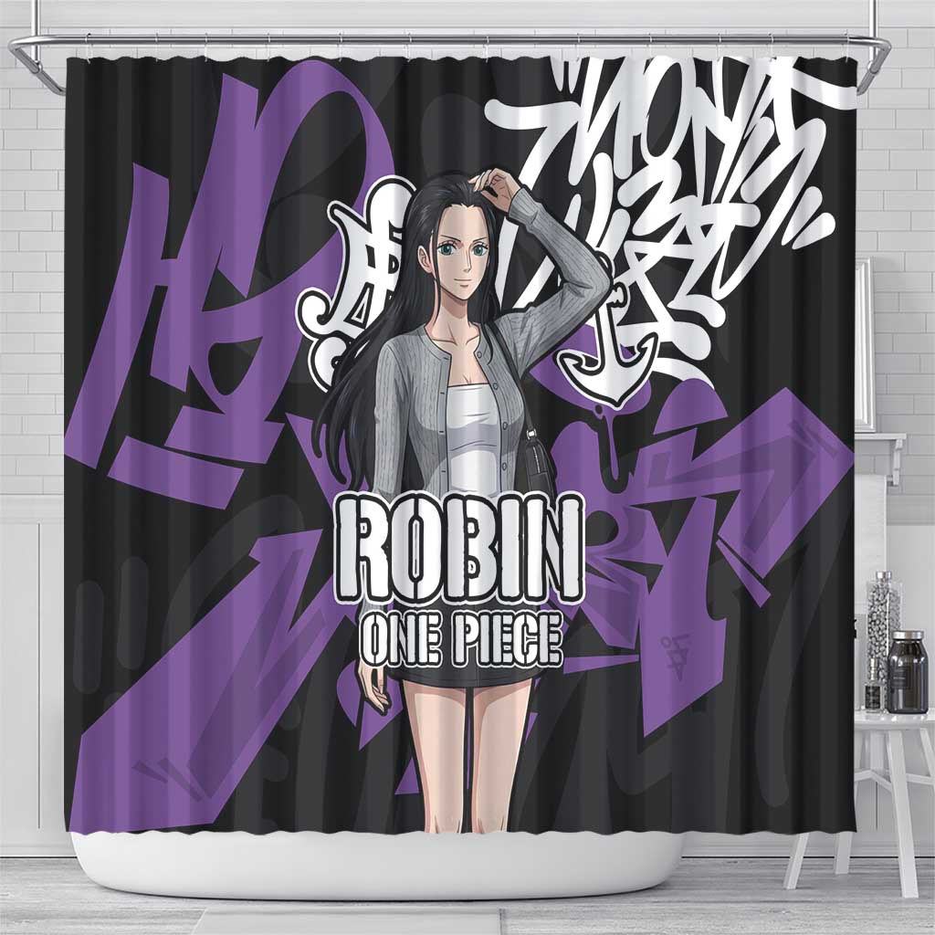 Nico Robin One Piece Shower Curtain Graffiti Street Art Anime Collage