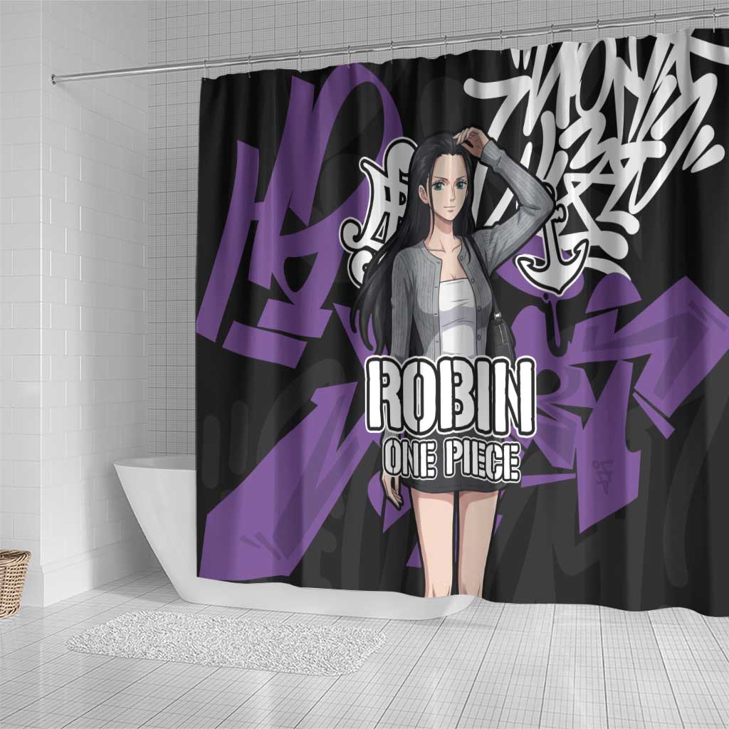 Nico Robin One Piece Shower Curtain Graffiti Street Art Anime Collage