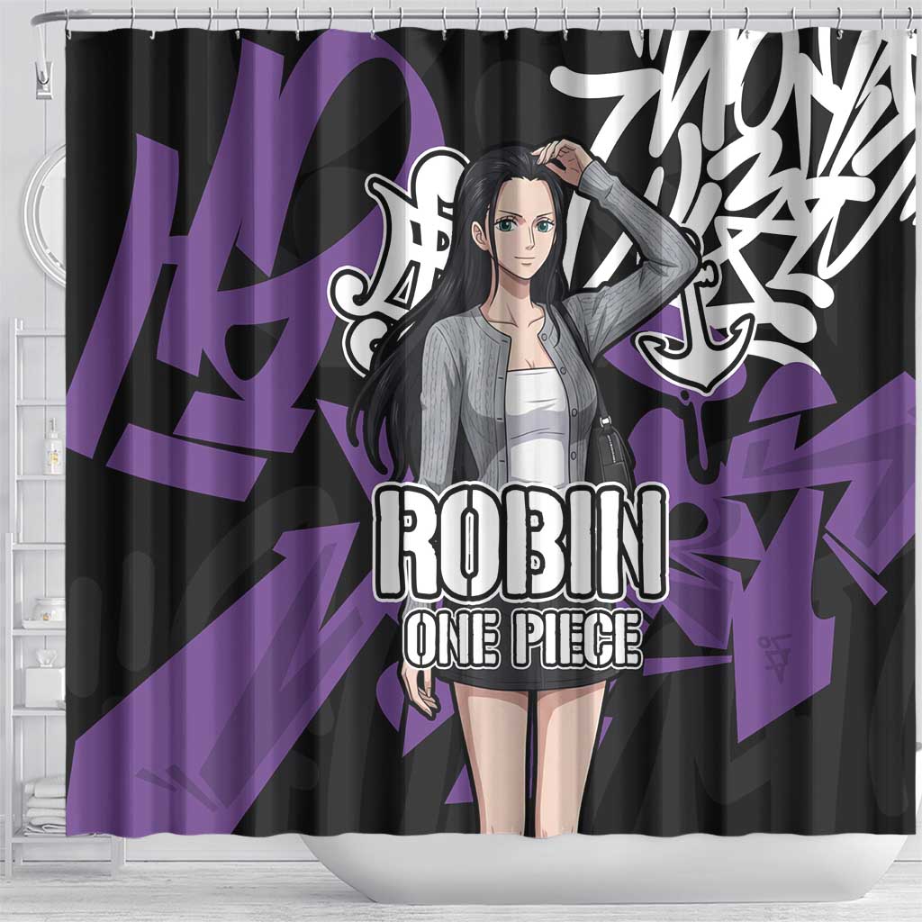 Nico Robin One Piece Shower Curtain Graffiti Street Art Anime Collage