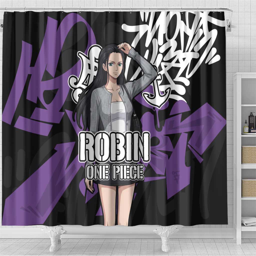 Nico Robin One Piece Shower Curtain Graffiti Street Art Anime Collage