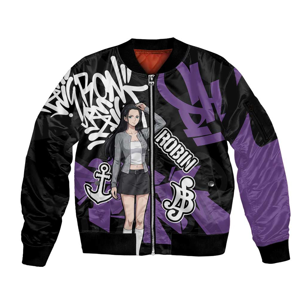 Nico Robin One Piece Sleeve Zip Bomber Jacket Graffiti Street Art Anime Collage