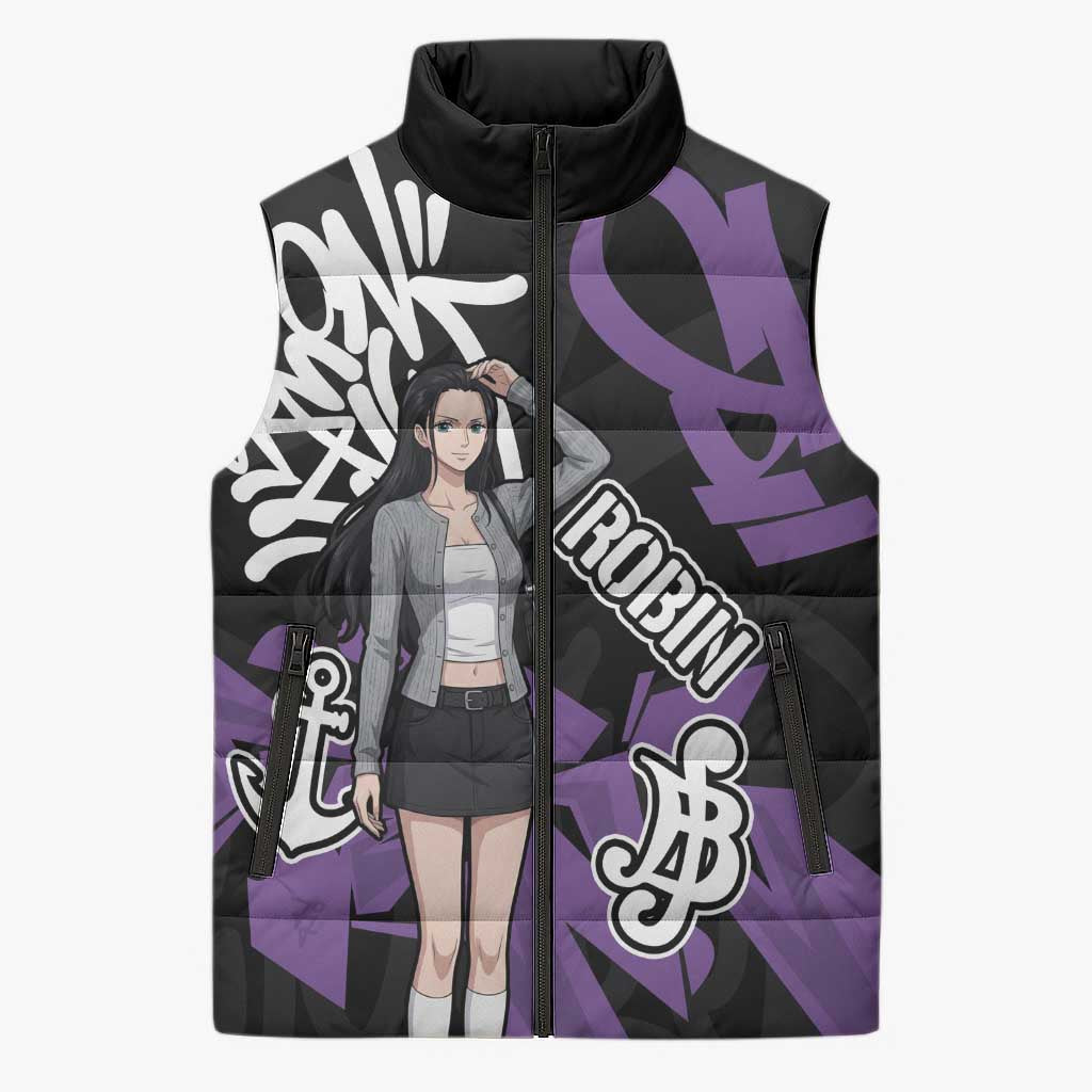 Nico Robin One Piece Sleeveless Puffer Jacket Graffiti Street Art Anime Collage