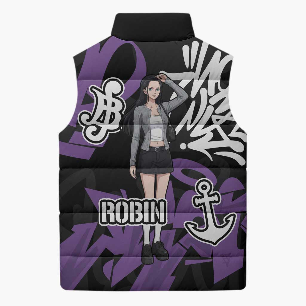 Nico Robin One Piece Sleeveless Puffer Jacket Graffiti Street Art Anime Collage