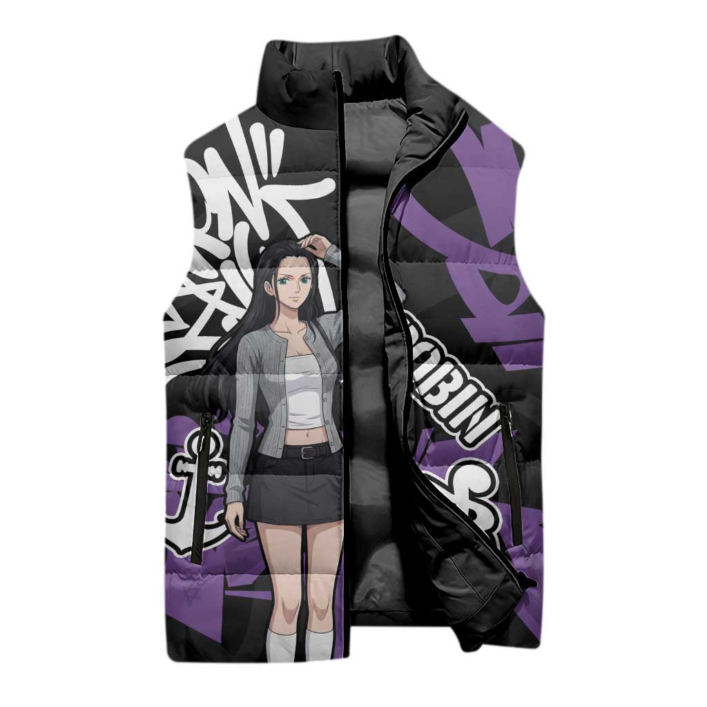 Nico Robin One Piece Sleeveless Puffer Jacket Graffiti Street Art Anime Collage