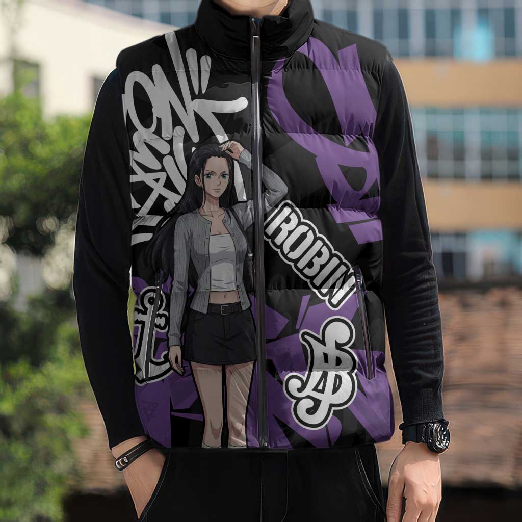 Nico Robin One Piece Sleeveless Puffer Jacket Graffiti Street Art Anime Collage