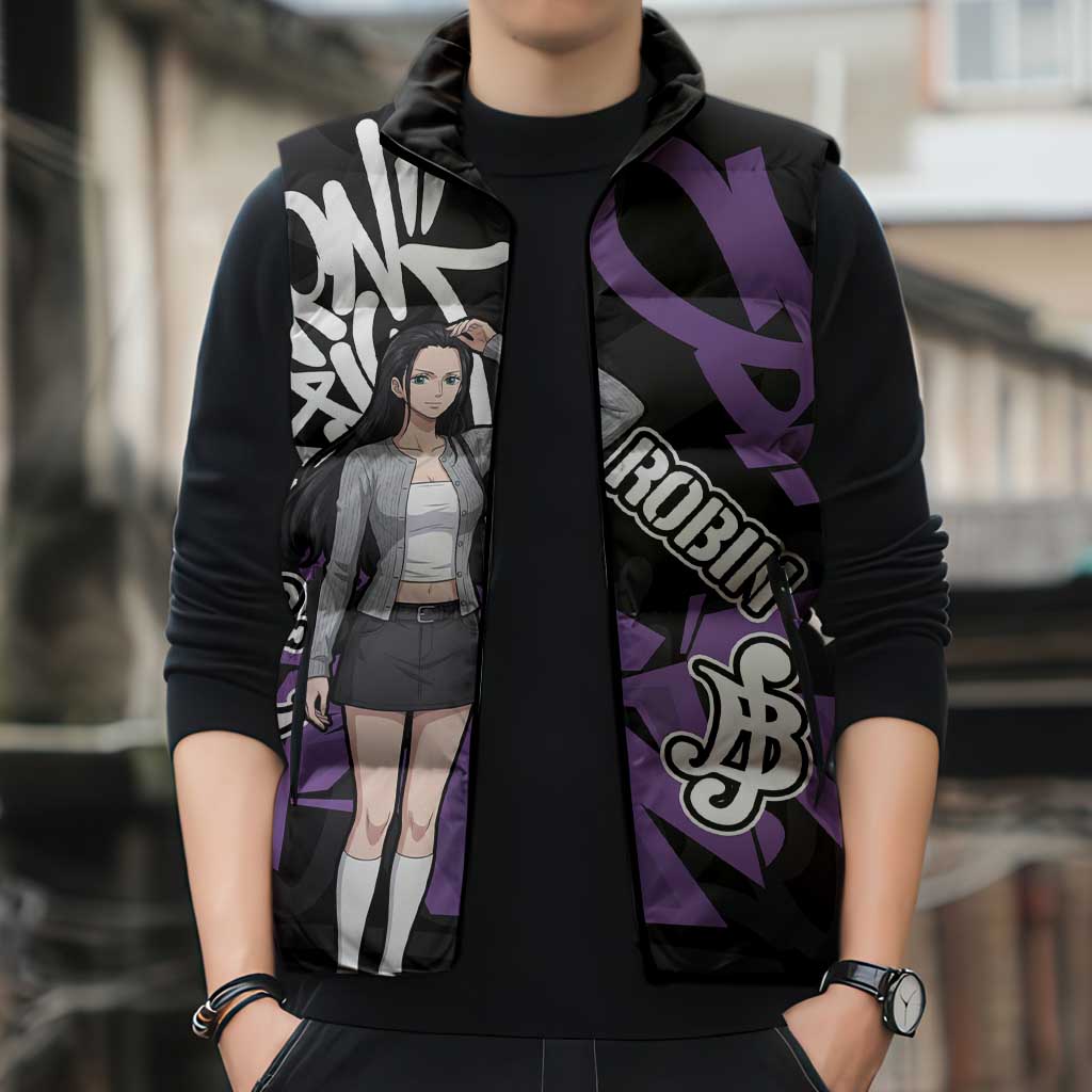 Nico Robin One Piece Sleeveless Puffer Jacket Graffiti Street Art Anime Collage