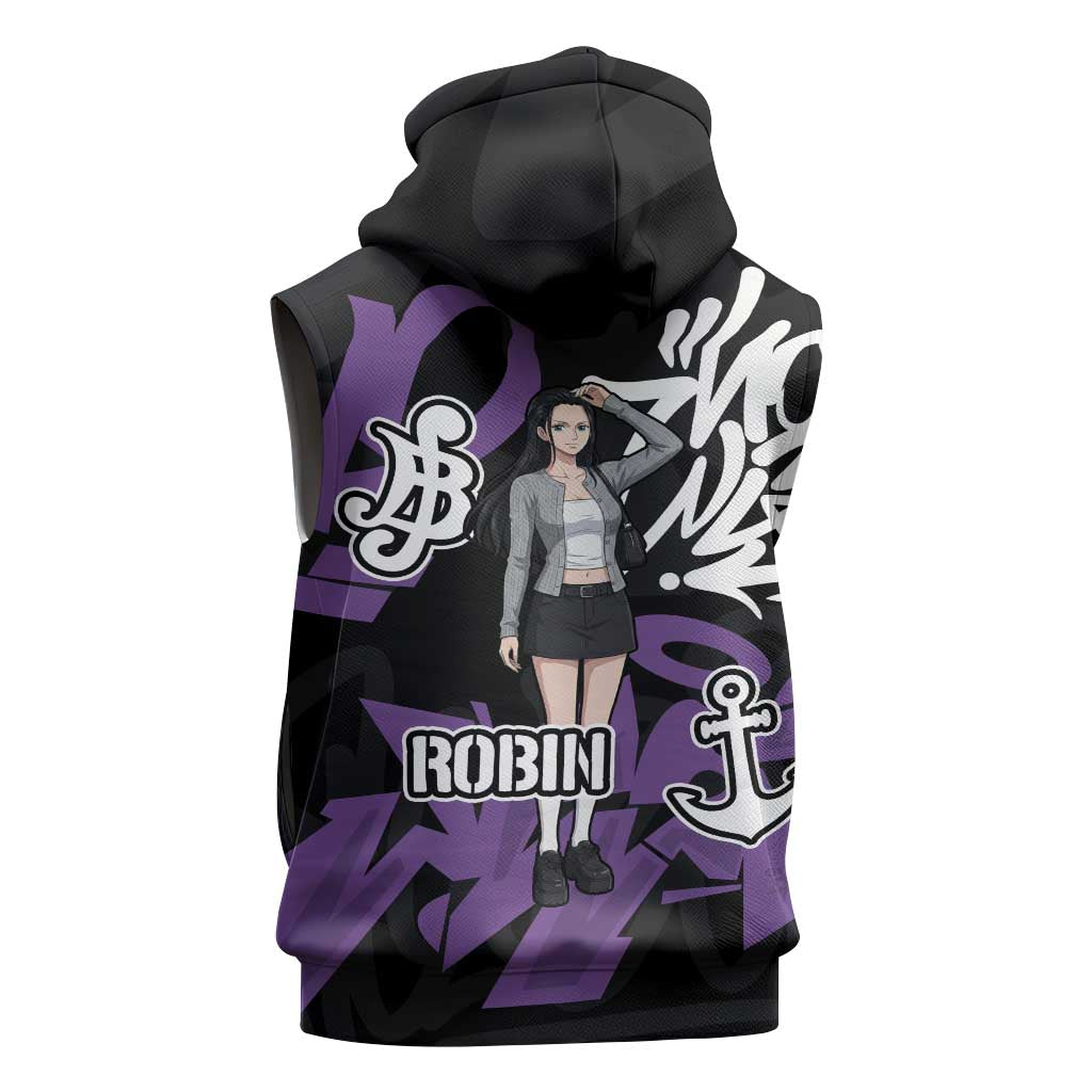 Nico Robin One Piece Sleeveless Zip Hoodie Graffiti Street Art Anime Collage