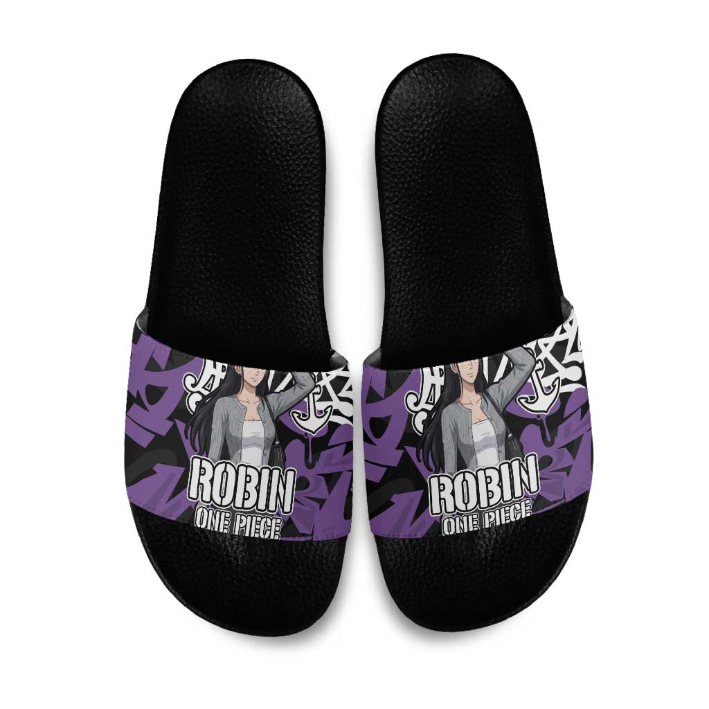 Nico Robin One Piece Slide Sandals Graffiti Street Art Anime Collage