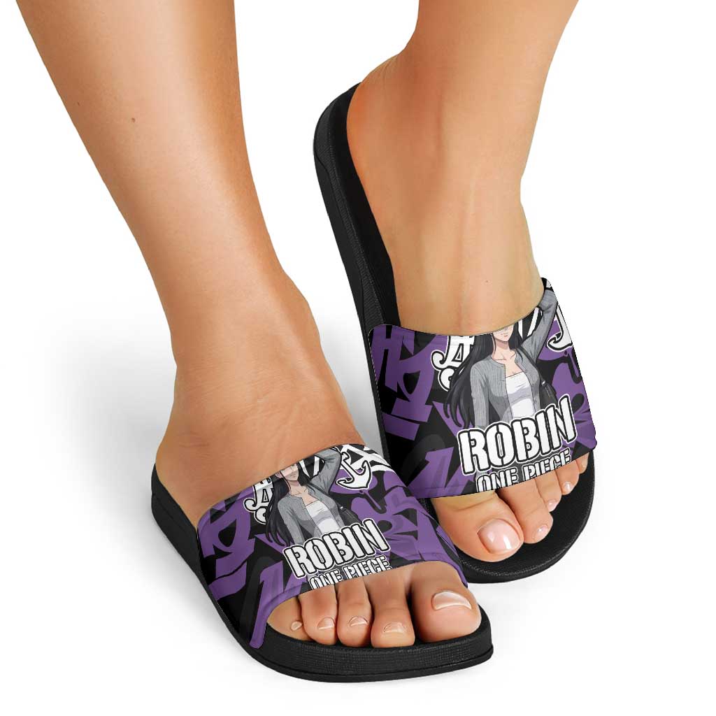 Nico Robin One Piece Slide Sandals Graffiti Street Art Anime Collage