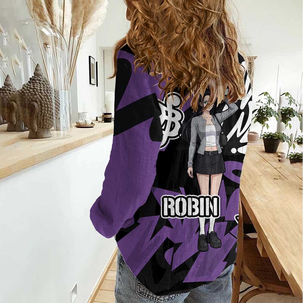 Nico Robin One Piece Women Casual Shirt Graffiti Street Art Anime Collage