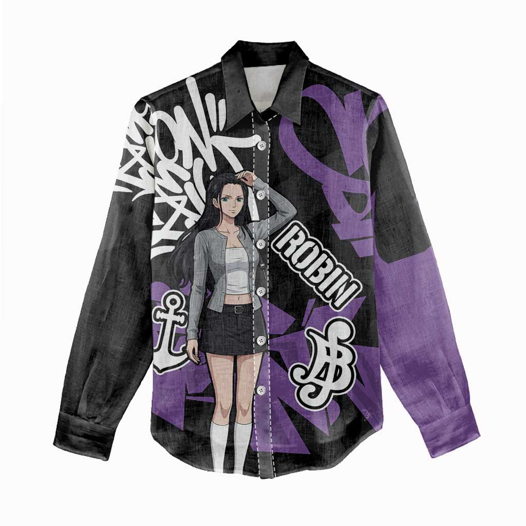 Nico Robin One Piece Women Casual Shirt Graffiti Street Art Anime Collage