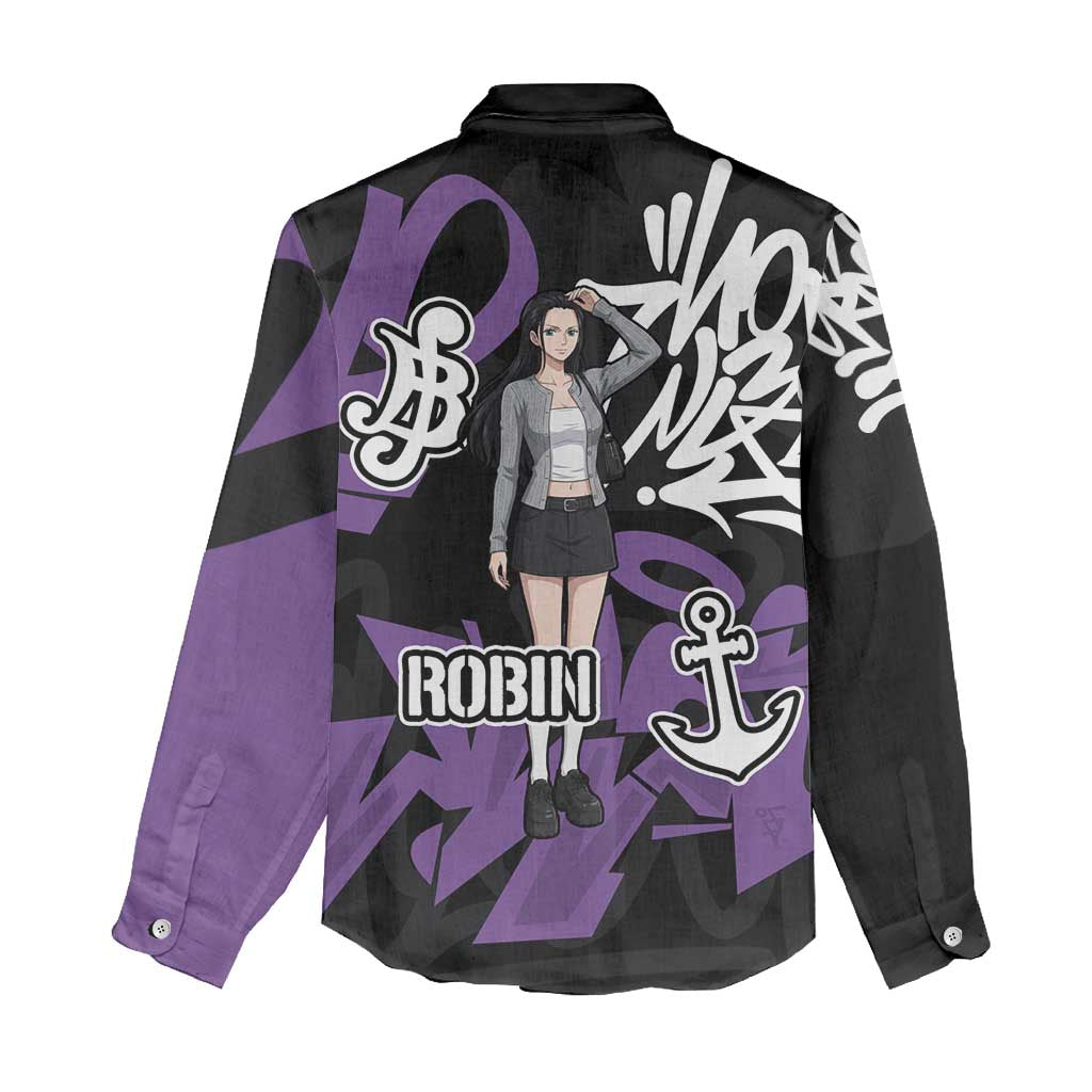 Nico Robin One Piece Women Casual Shirt Graffiti Street Art Anime Collage