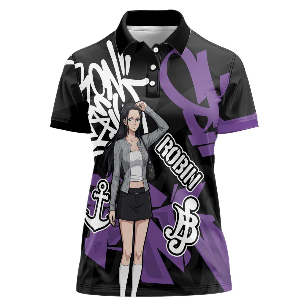 Nico Robin One Piece Women Polo Shirt Graffiti Street Art Anime Collage
