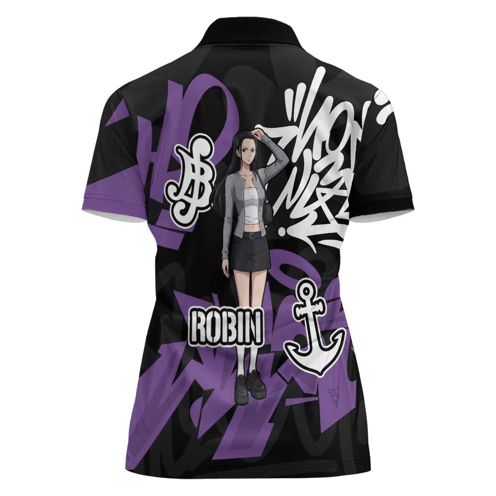 Nico Robin One Piece Women Polo Shirt Graffiti Street Art Anime Collage