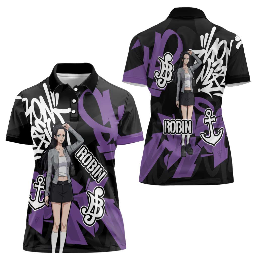 Nico Robin One Piece Women Polo Shirt Graffiti Street Art Anime Collage