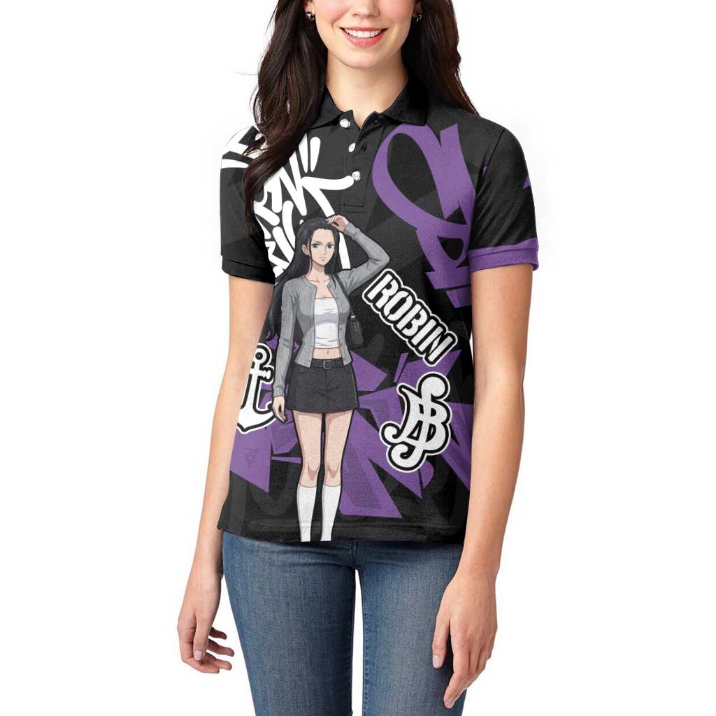 Nico Robin One Piece Women Polo Shirt Graffiti Street Art Anime Collage
