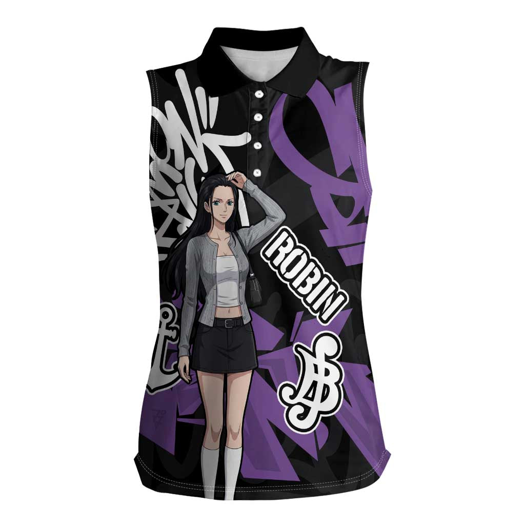 Nico Robin One Piece Women Sleeveless Polo Shirt Graffiti Street Art Anime Collage