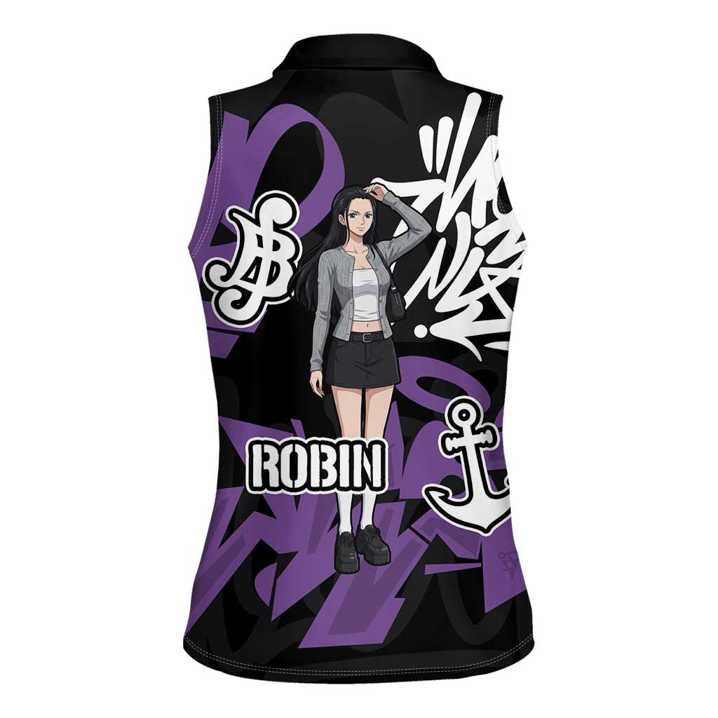 Nico Robin One Piece Women Sleeveless Polo Shirt Graffiti Street Art Anime Collage