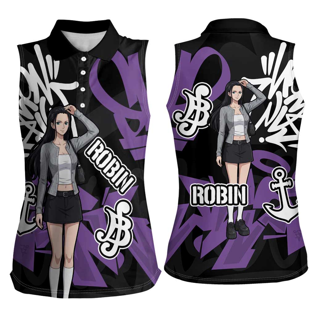 Nico Robin One Piece Women Sleeveless Polo Shirt Graffiti Street Art Anime Collage