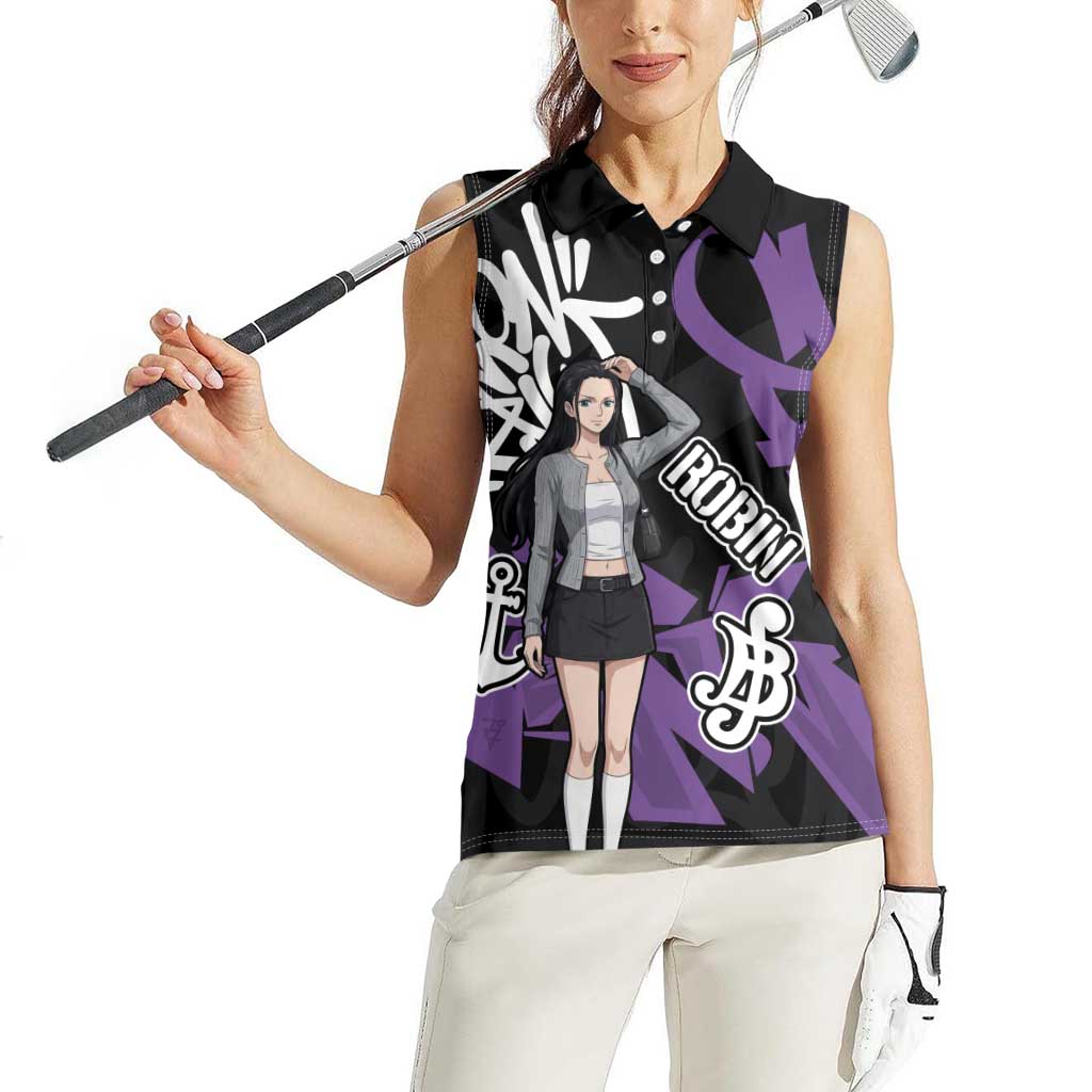 Nico Robin One Piece Women Sleeveless Polo Shirt Graffiti Street Art Anime Collage
