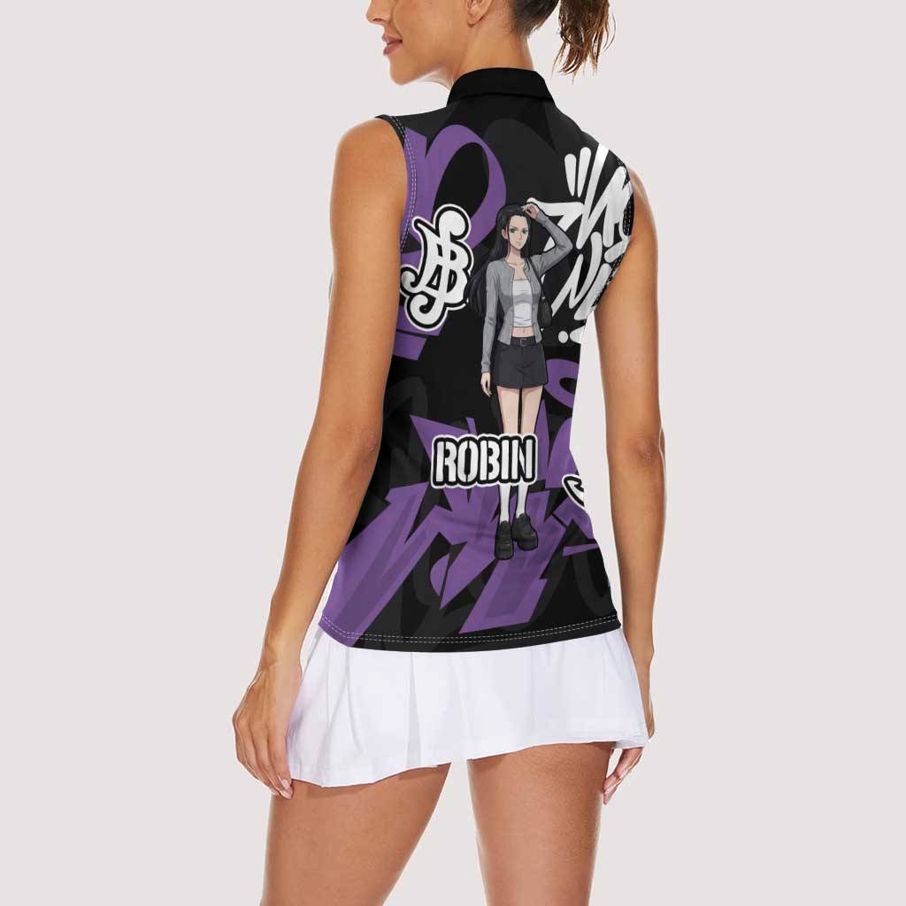 Nico Robin One Piece Women Sleeveless Polo Shirt Graffiti Street Art Anime Collage