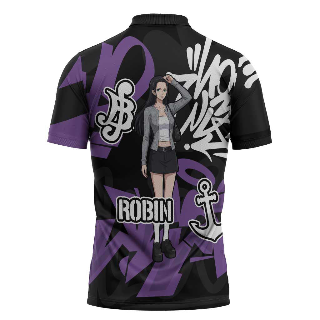 Nico Robin One Piece Zipper Polo Shirt Graffiti Street Art Anime Collage