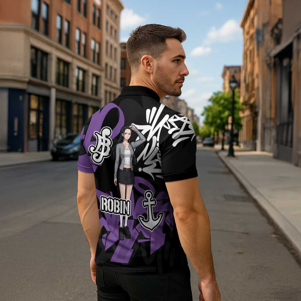 Nico Robin One Piece Zipper Polo Shirt Graffiti Street Art Anime Collage