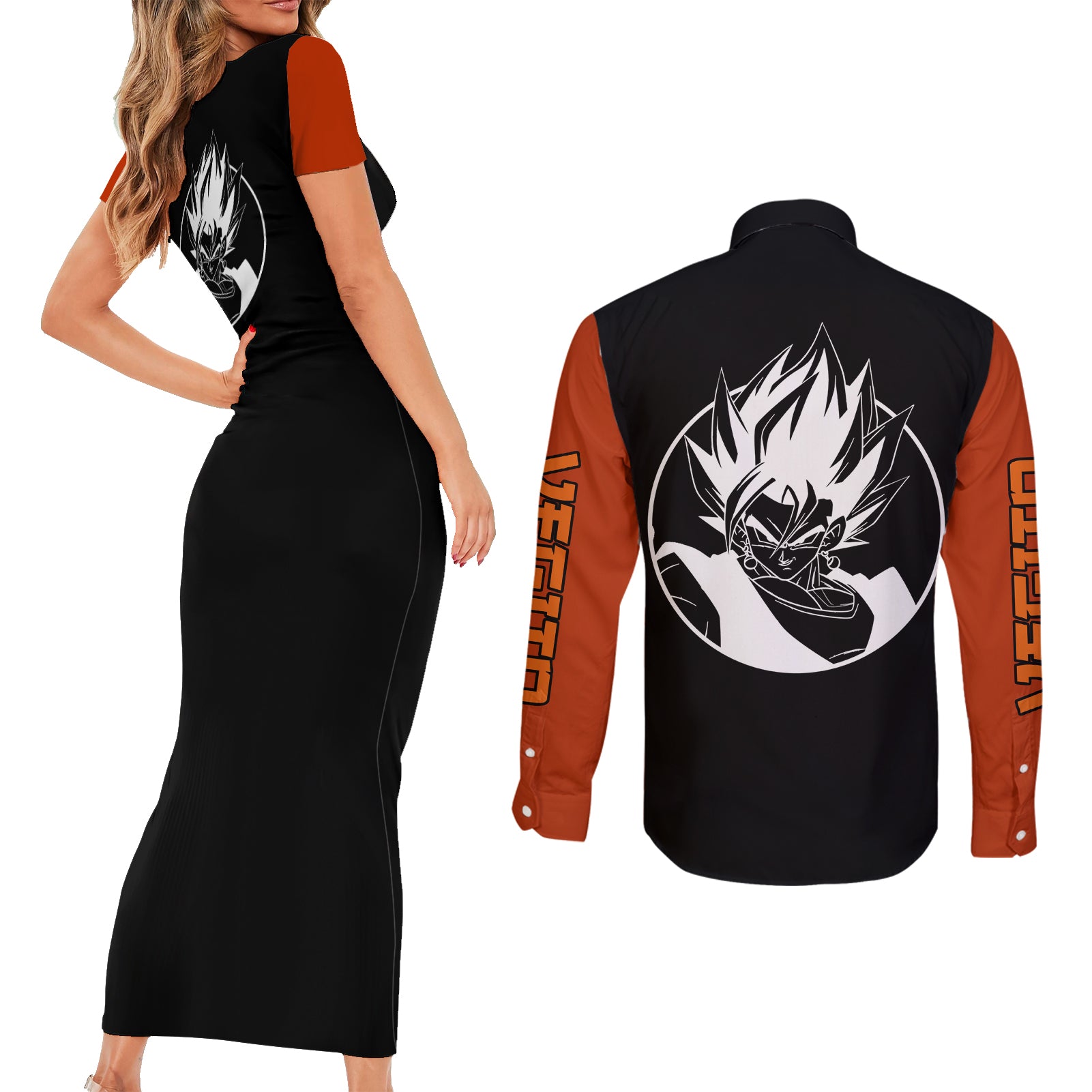 Vegito Couples Matching Short Sleeve Bodycon Dress and Long Sleeve Button Shirt Dragon Ball Mix Anime Manga