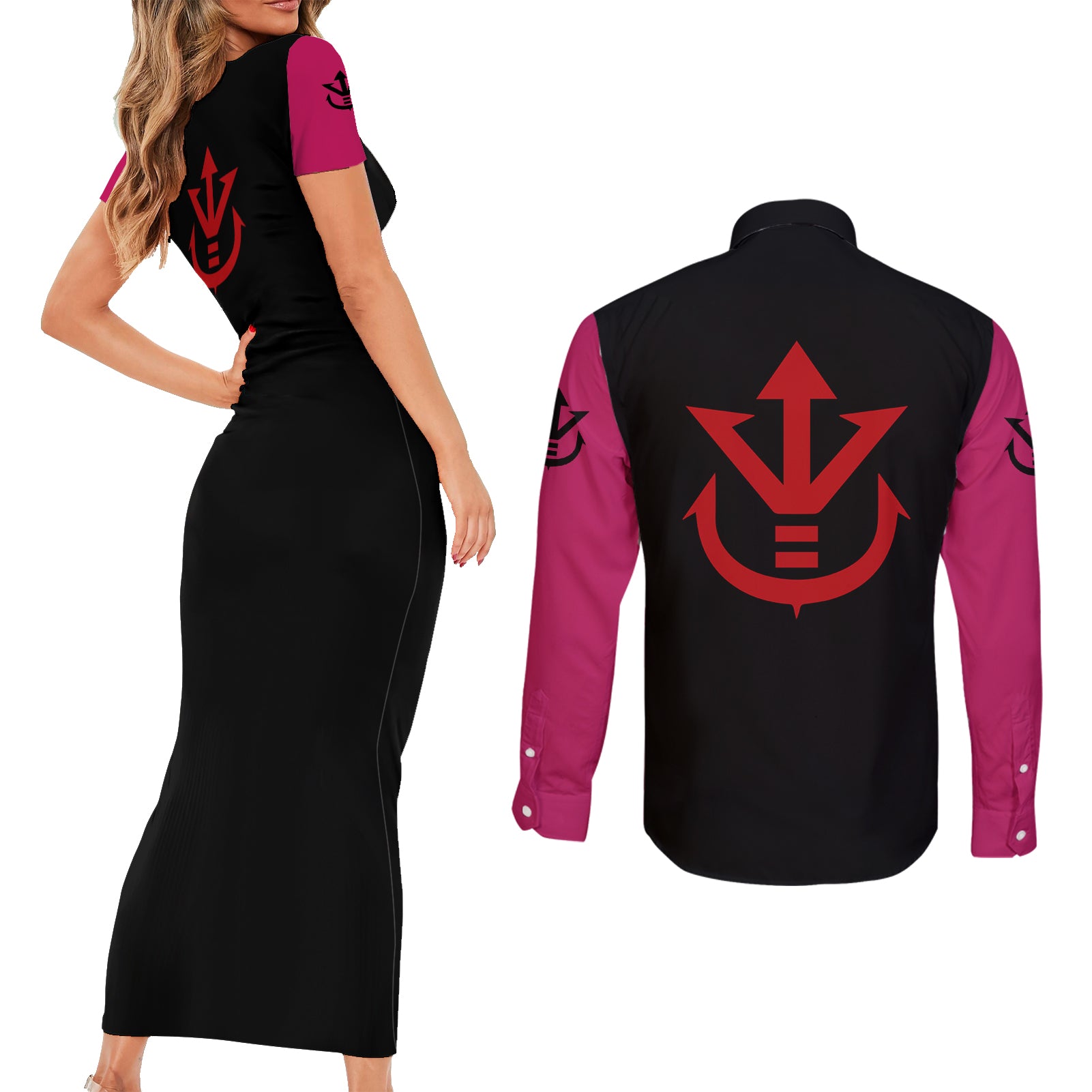 Vegeta God Couples Matching Short Sleeve Bodycon Dress and Long Sleeve Button Shirt Dragon Ball Mix Anime Manga