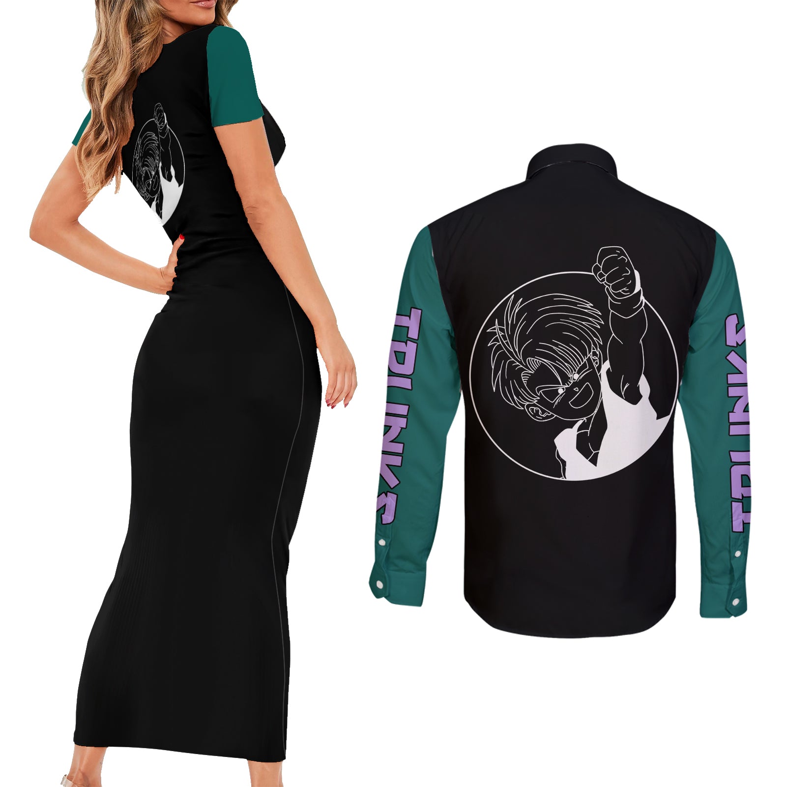 Trunks Kid Couples Matching Short Sleeve Bodycon Dress and Long Sleeve Button Shirt Dragon Ball
