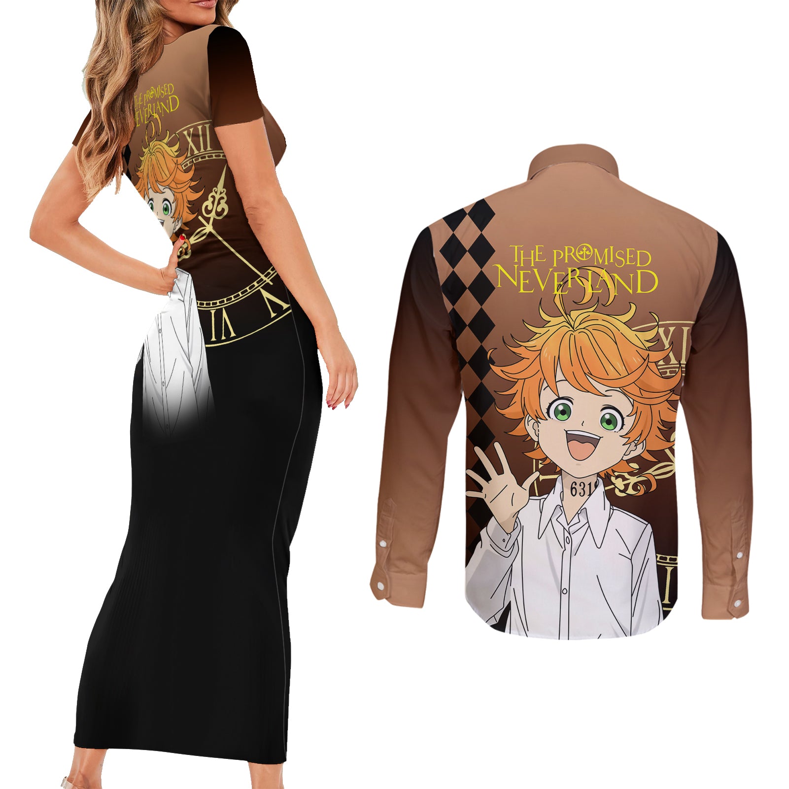 Emma Couples Matching Short Sleeve Bodycon Dress and Long Sleeve Button Shirt The Promised Neverland