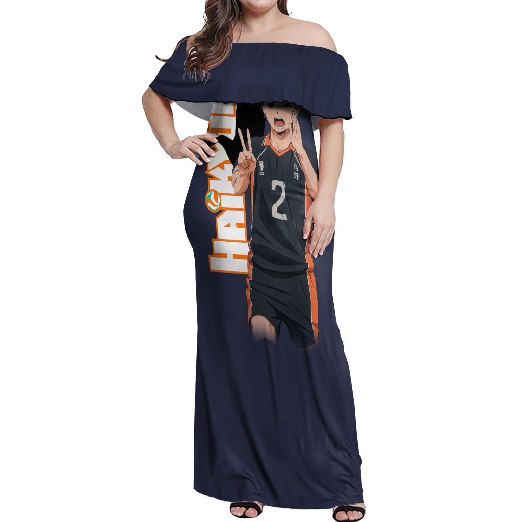 Karasuno Koshi Sugawara Off Shoulder Maxi Dress Haikyu