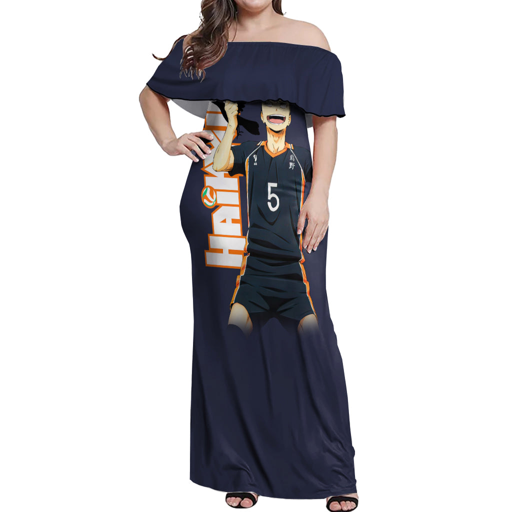 Karasuno Tanaka Off Shoulder Maxi Dress Haikyu