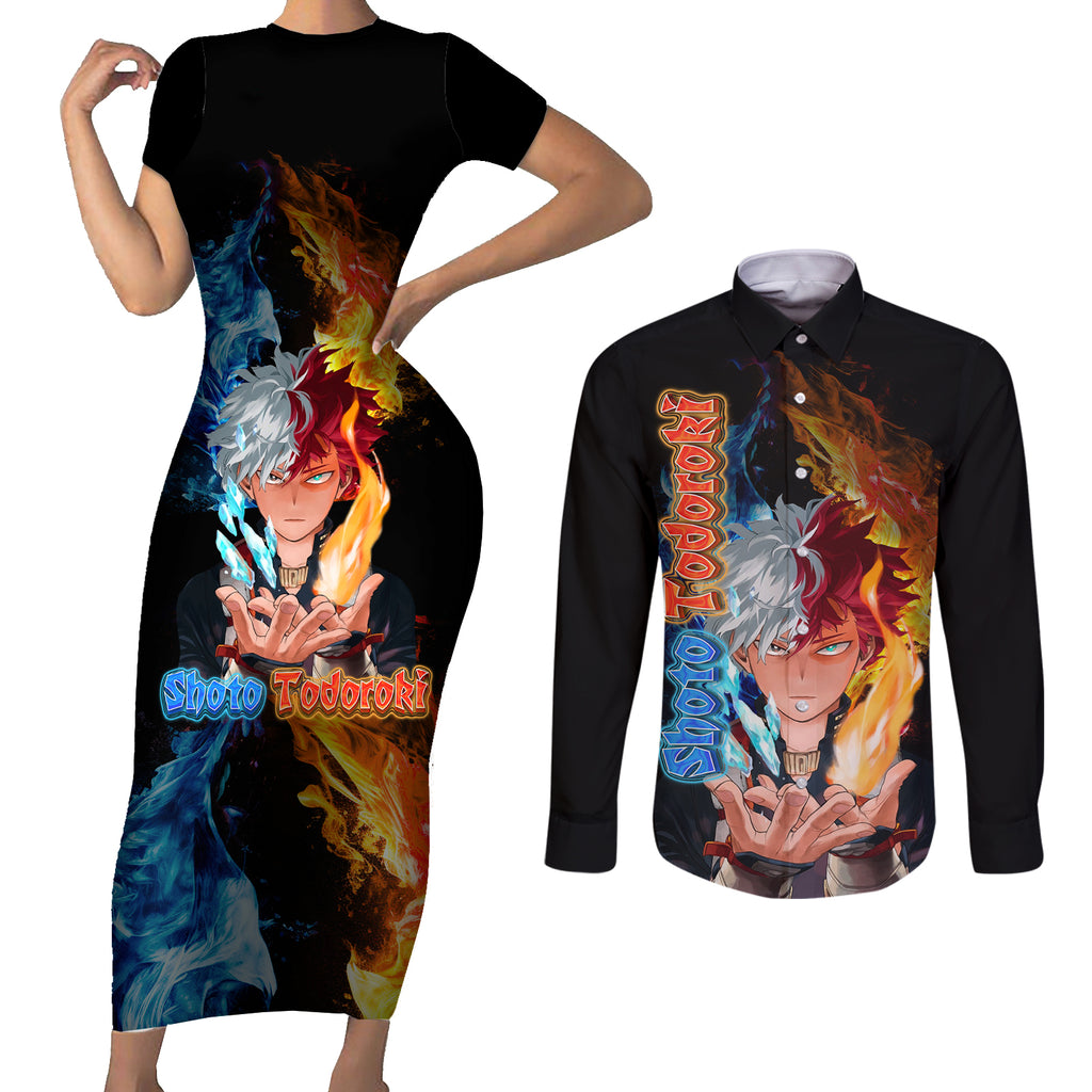 Shoto Todoroki - My Hero Academia Couples Matching Short Sleeve Bodycon Dress and Long Sleeve Button Shirt Anime Style