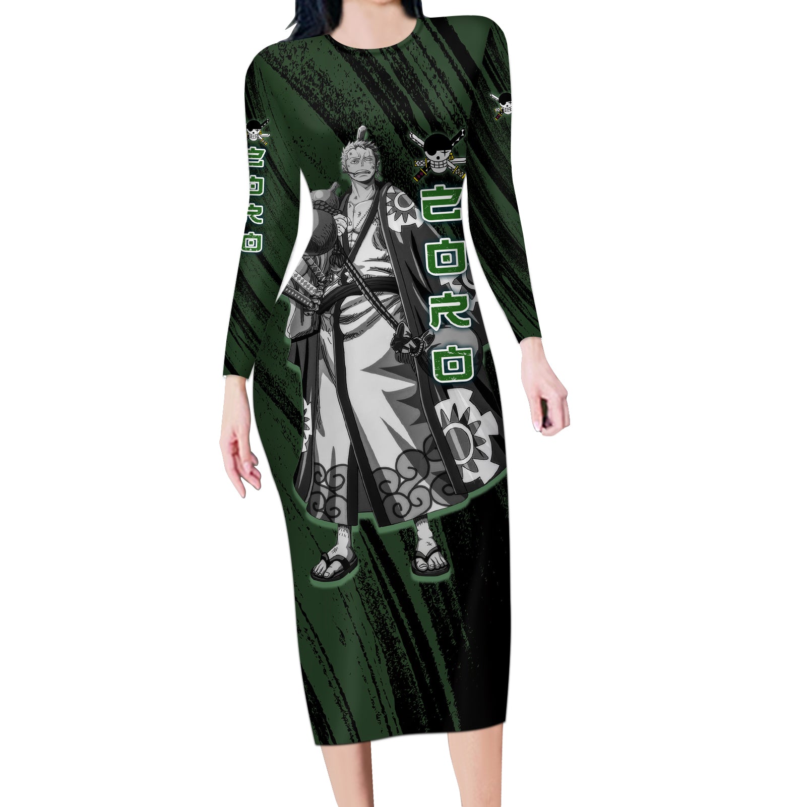 Wano Zoronoa Zoro - One Piece Long Sleeve Bodycon Dress Anime Style
