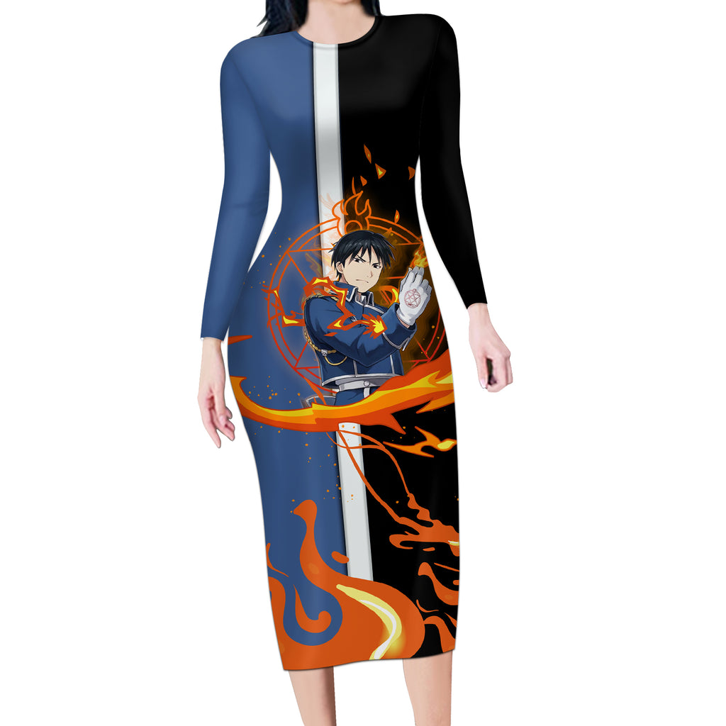 Mustang Roy Fulmetal Achemist Long Sleeve Bodycon Dress Anime Style