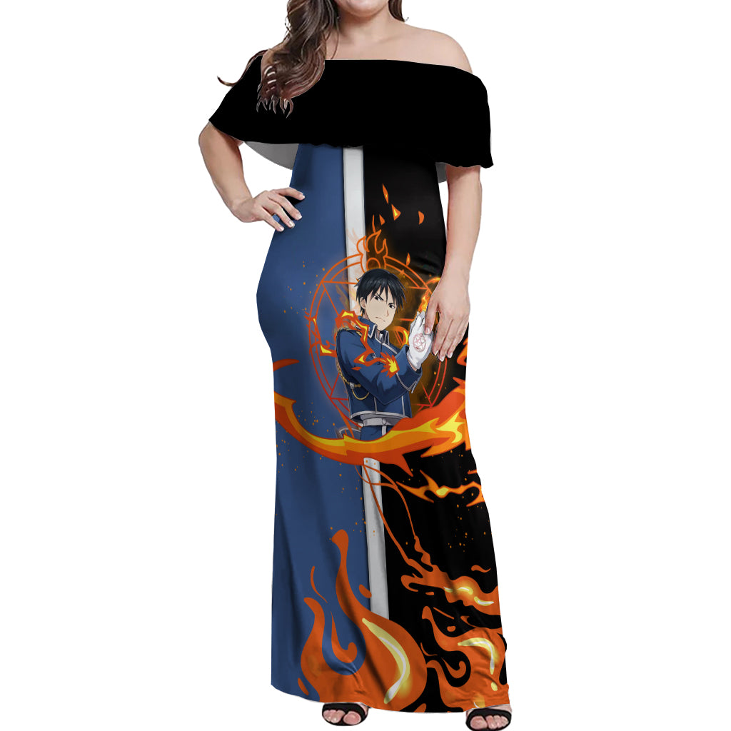Mustang Roy Fulmetal Achemist Off Shoulder Maxi Dress Anime Style
