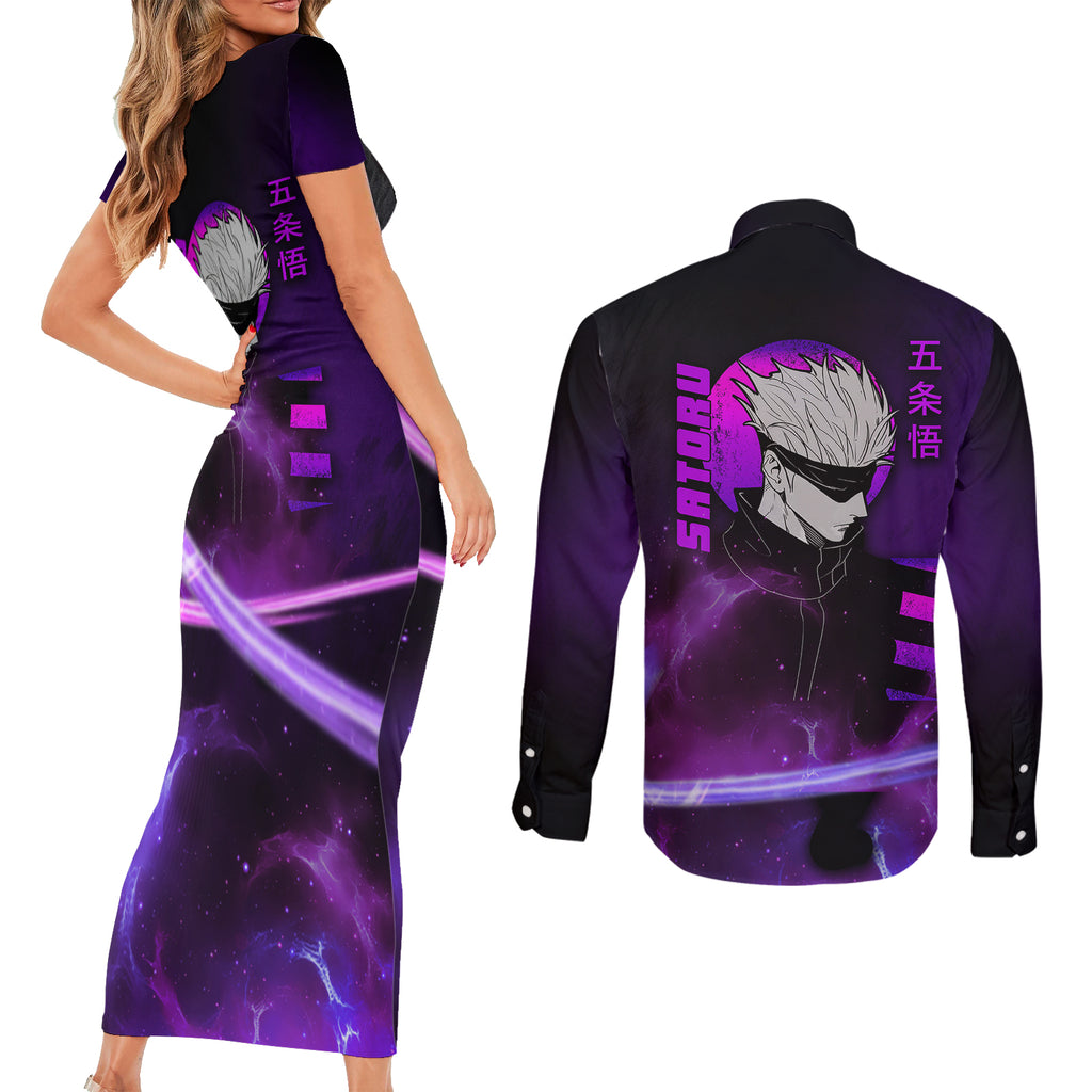 Gojo Satoru - Jujutsu Kaisen Couples Matching Short Sleeve Bodycon Dress and Long Sleeve Button Shirt Aura Anime Galaxy Style