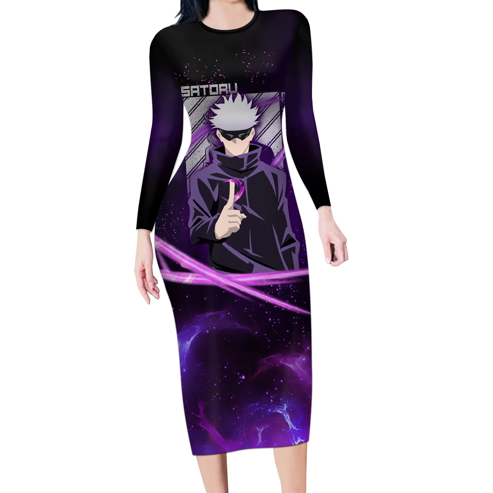 Gojo Satoru - Jujutsu Kaisen Long Sleeve Bodycon Dress Aura Anime Galaxy Style