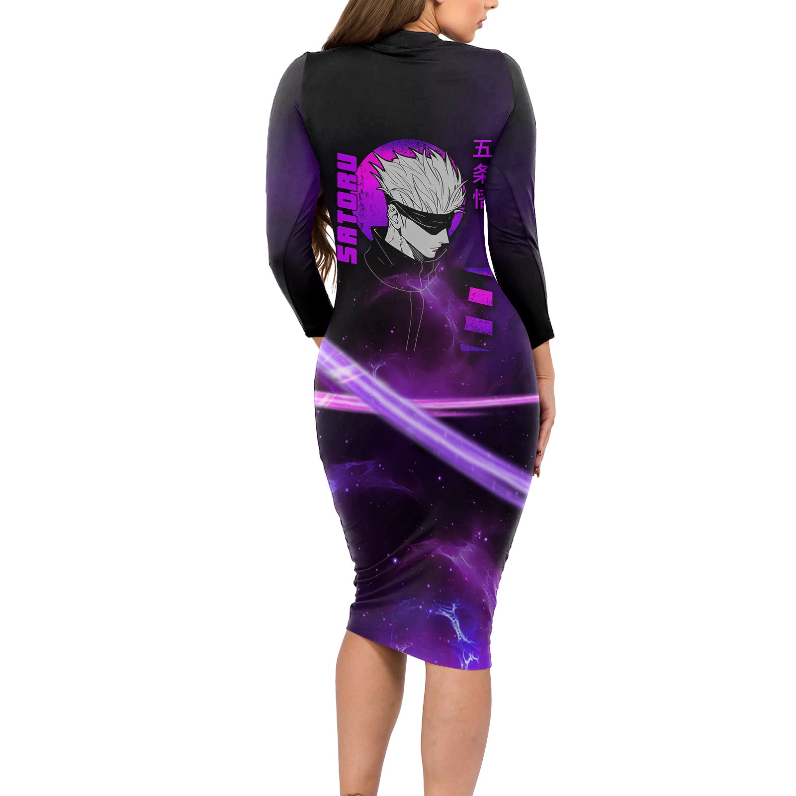 Gojo Satoru - Jujutsu Kaisen Long Sleeve Bodycon Dress Aura Anime Galaxy Style