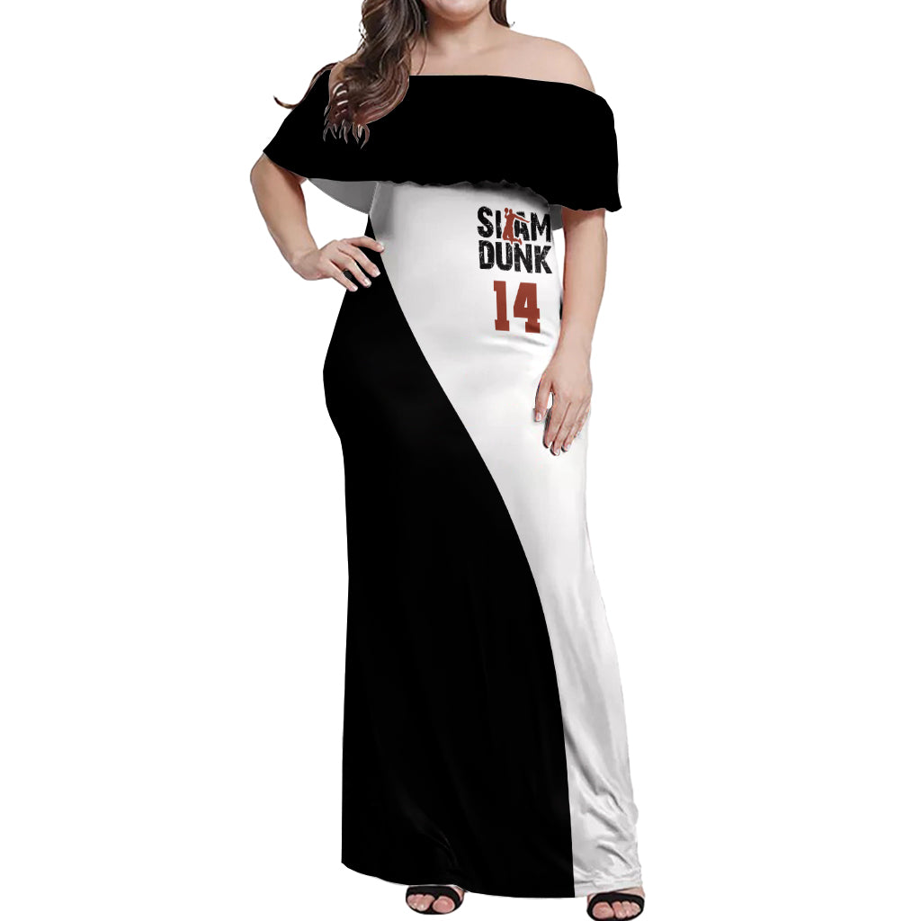 Hisashi Mitsui Number 14 - Slam Dunk Off Shoulder Maxi Dress Anime Mix Black And White Style