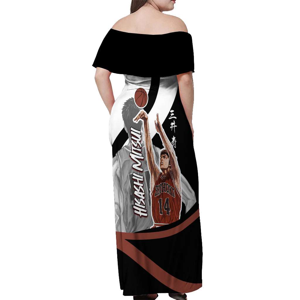 Hisashi Mitsui Number 14 - Slam Dunk Off Shoulder Maxi Dress Anime Mix Black And White Style
