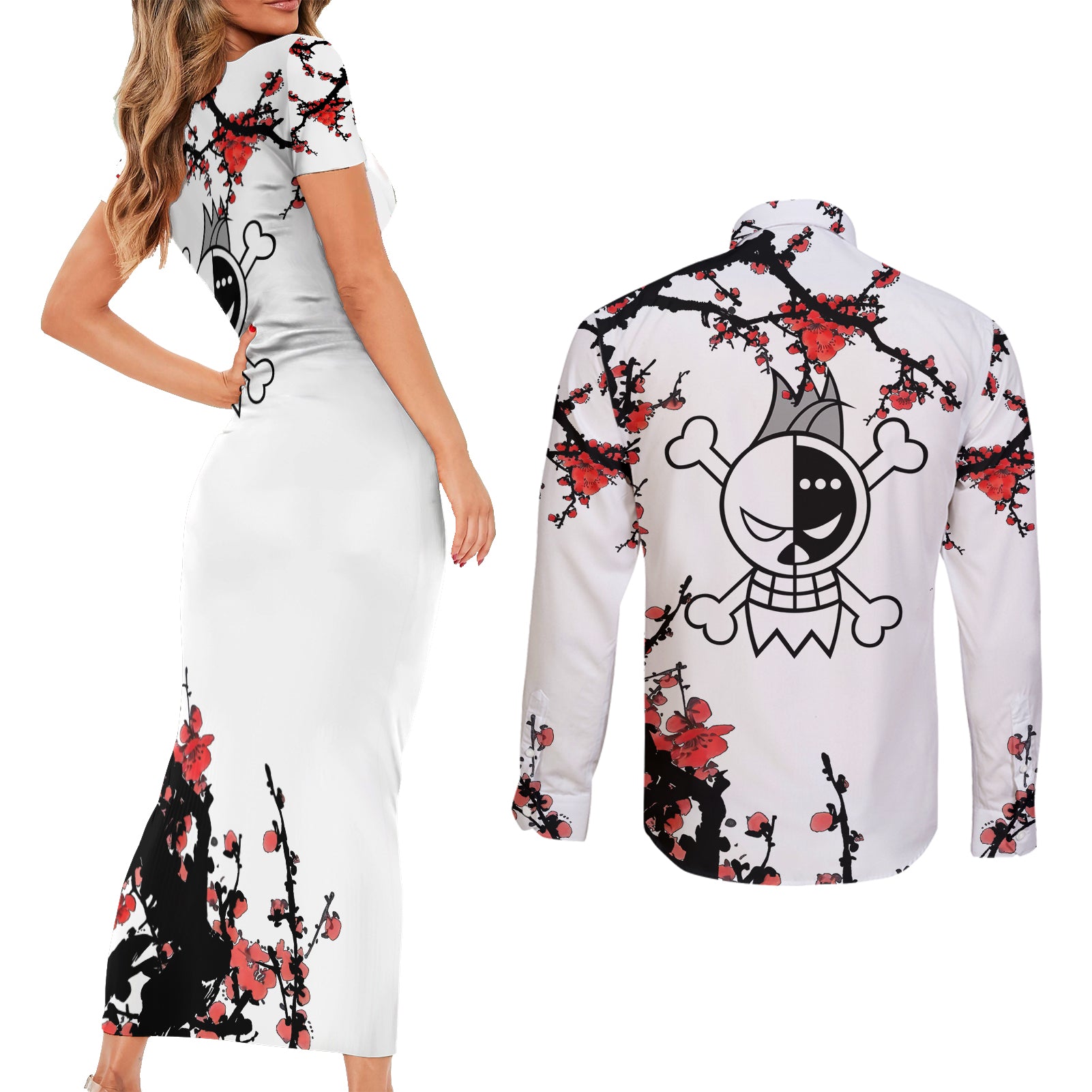 Franky One Piece Couples Matching Short Sleeve Bodycon Dress and Long Sleeve Button Shirt Anime Mix Manga Japan Style