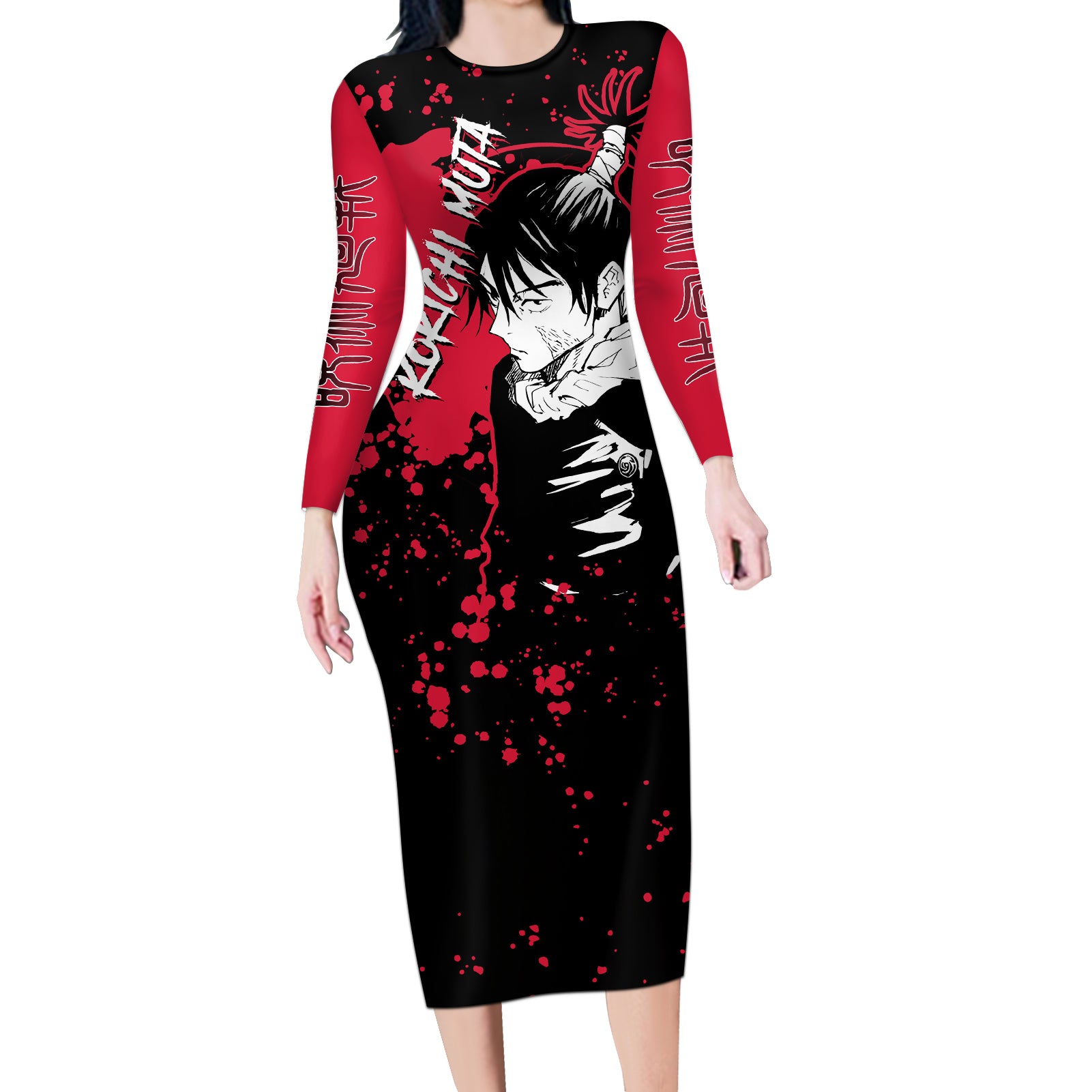 Kokichi Muta Jujutsu Kaisen Long Sleeve Bodycon Dress Manga Style Art