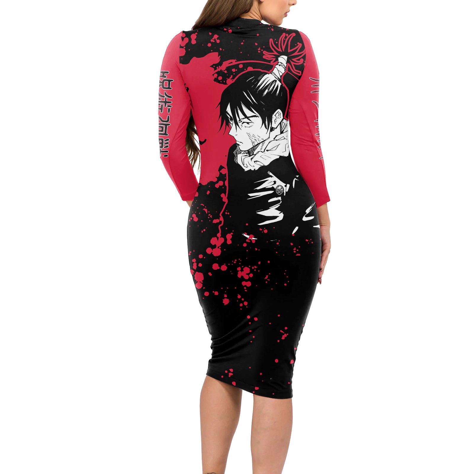 Kokichi Muta Jujutsu Kaisen Long Sleeve Bodycon Dress Manga Style Art