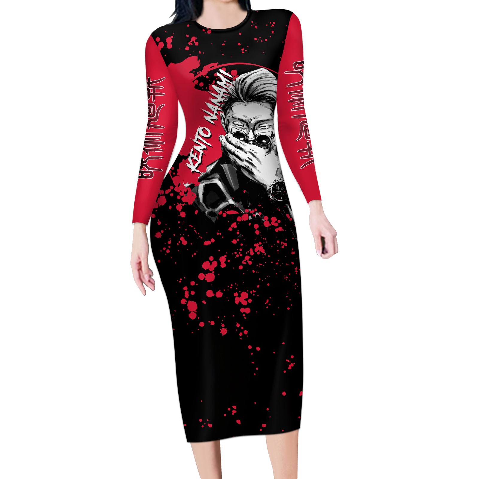 Kento Nanami Jujutsu Kaisen Long Sleeve Bodycon Dress Manga Style Art